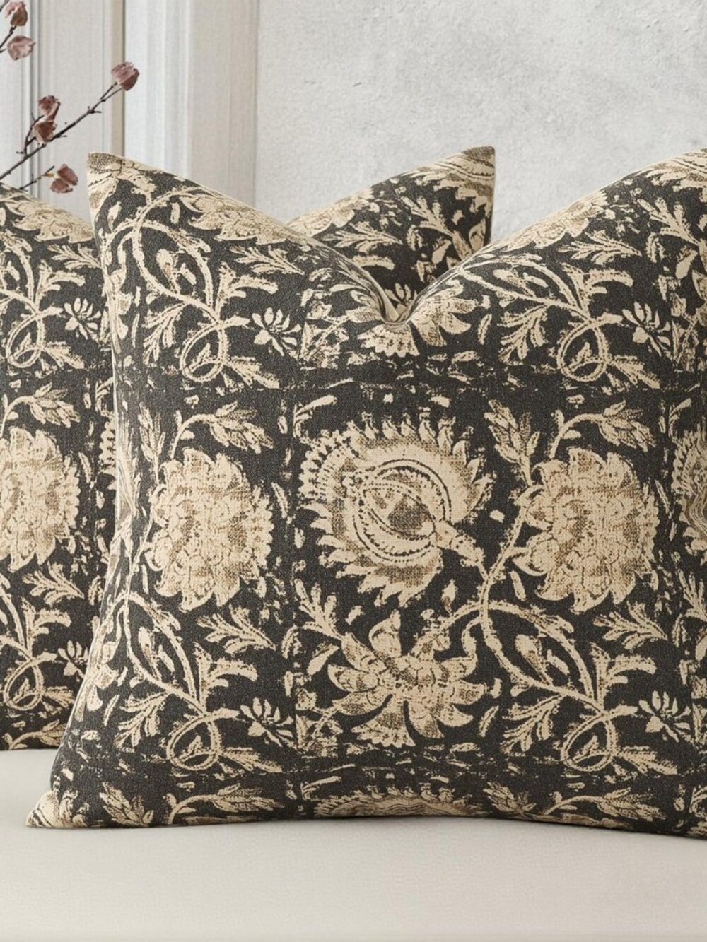 Vintage Floral Print Throw Pillow Covers 18x18 Set of 2 Neutral Modern Farmhouse